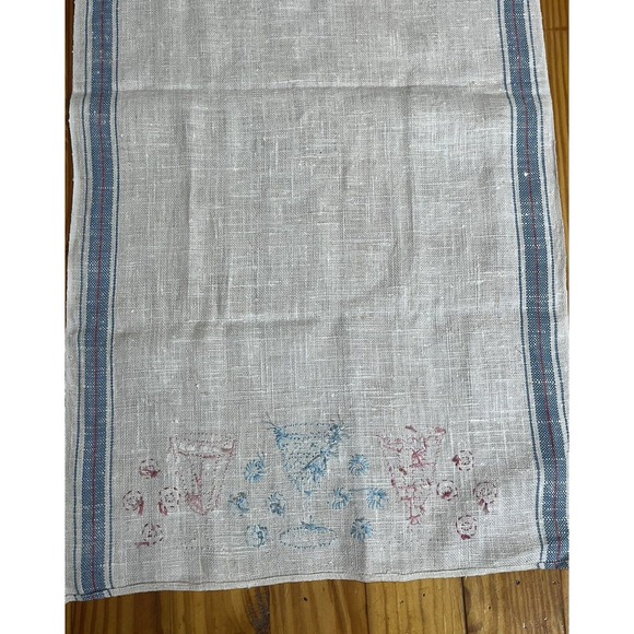 Vtg 50s Embroidered Kitchen Tea Towel Pink Blue Glasses Table Runner Cottagecore - Picture 11 of 11